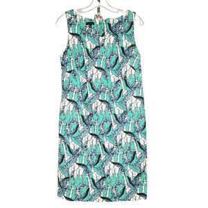 Talbots Sheath Dress 6 Green Blue Tropical Leaf Giraffe Animal Print Safari